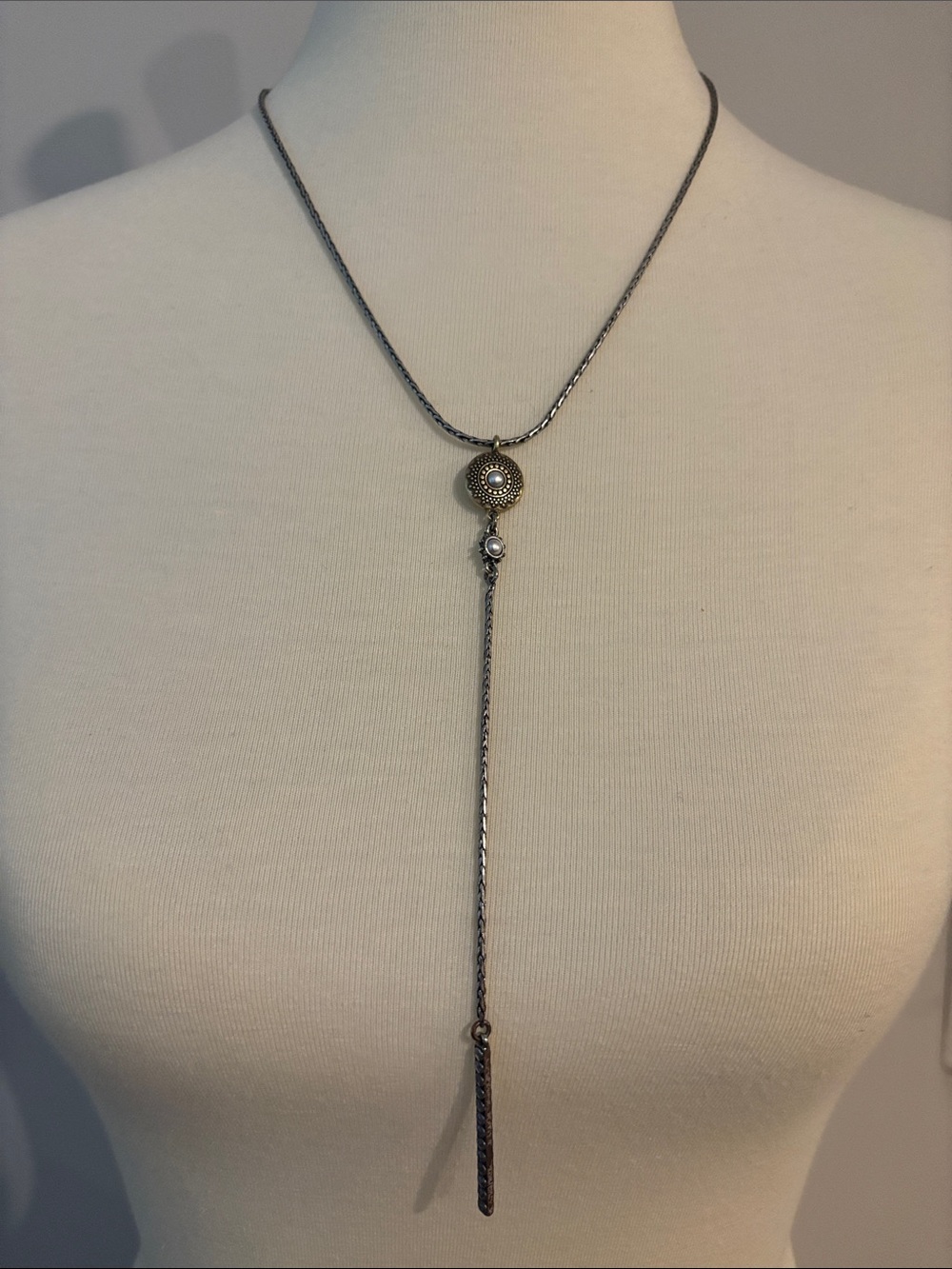 Lucky Brand Silver-Tone Lariat Necklace with Decorative Disc